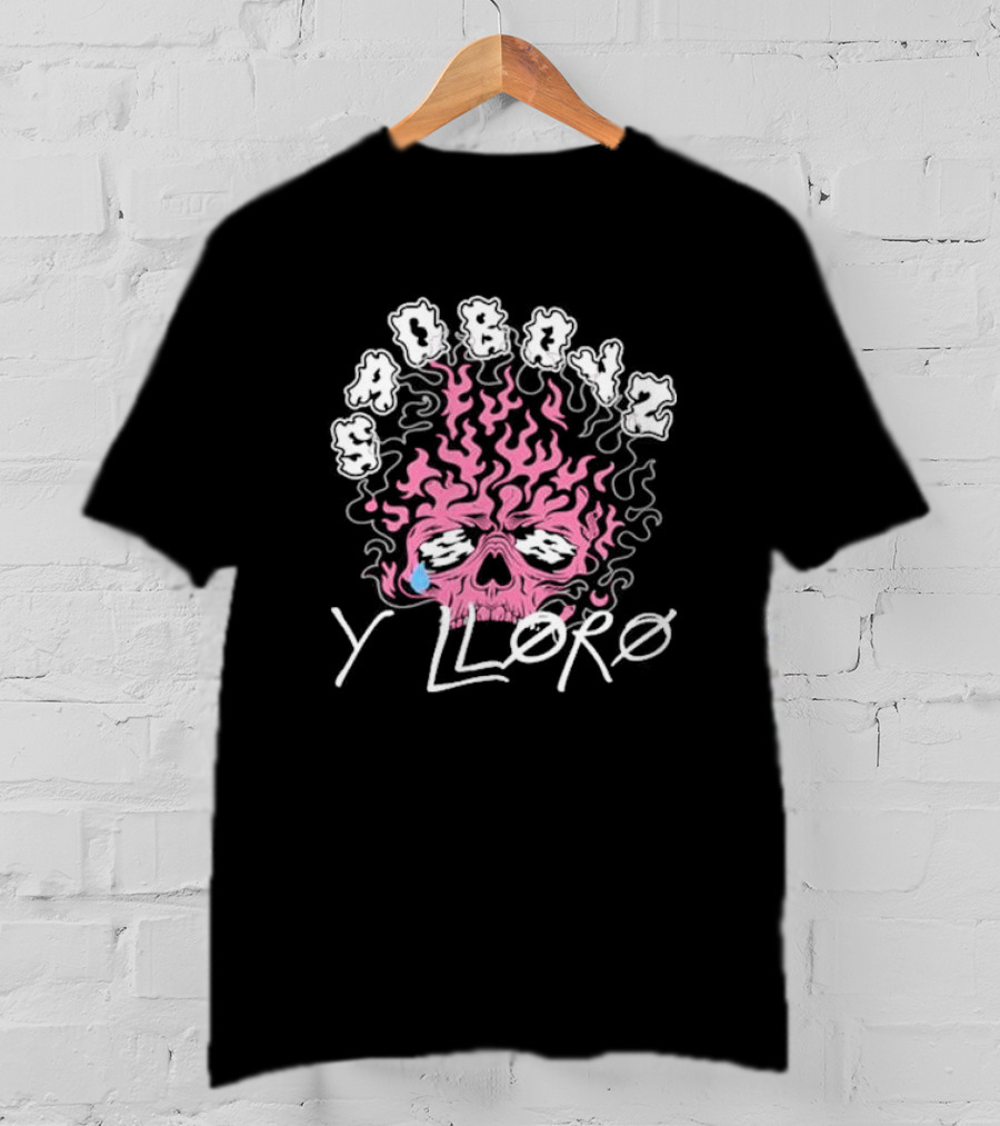 Sad Boyz Y Lloro Skull Flames Pink Blue Tear T-Shirt