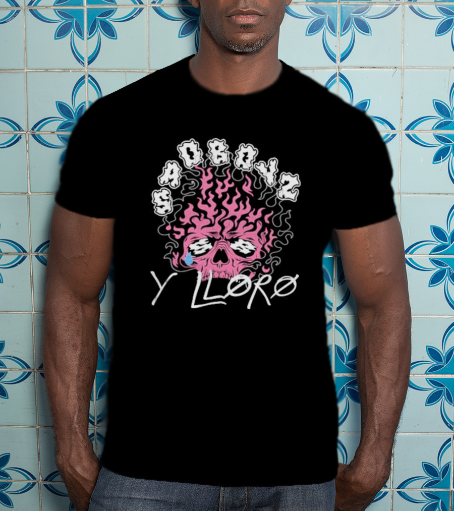 Sad Boyz Y Lloro Skull Flames Pink Blue Tear T-Shirt