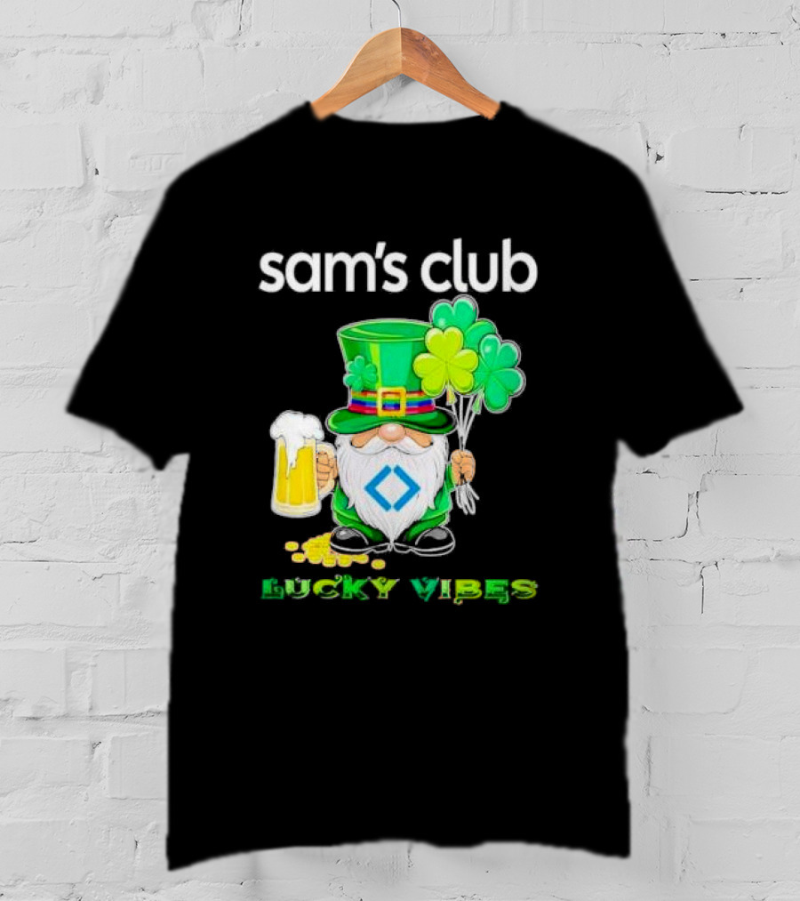 Sam’s Club Lucky Vibes St Patrick’s Day Gnomes Beer Shamrock T-Shirt