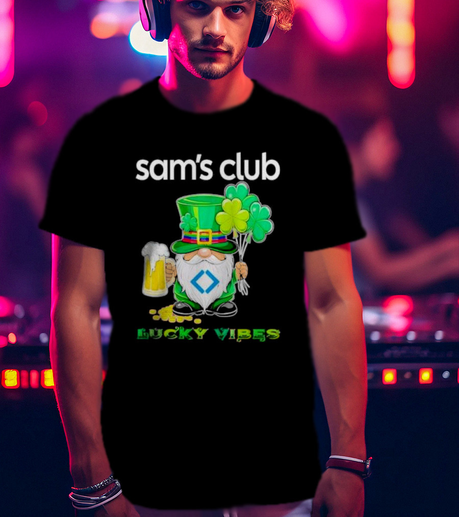 Sam’s Club Lucky Vibes St Patrick’s Day Gnomes Beer Shamrock T-Shirt