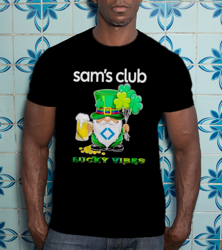 Sam’s Club Lucky Vibes St Patrick’s Day Gnomes Beer Shamrock T-Shirt