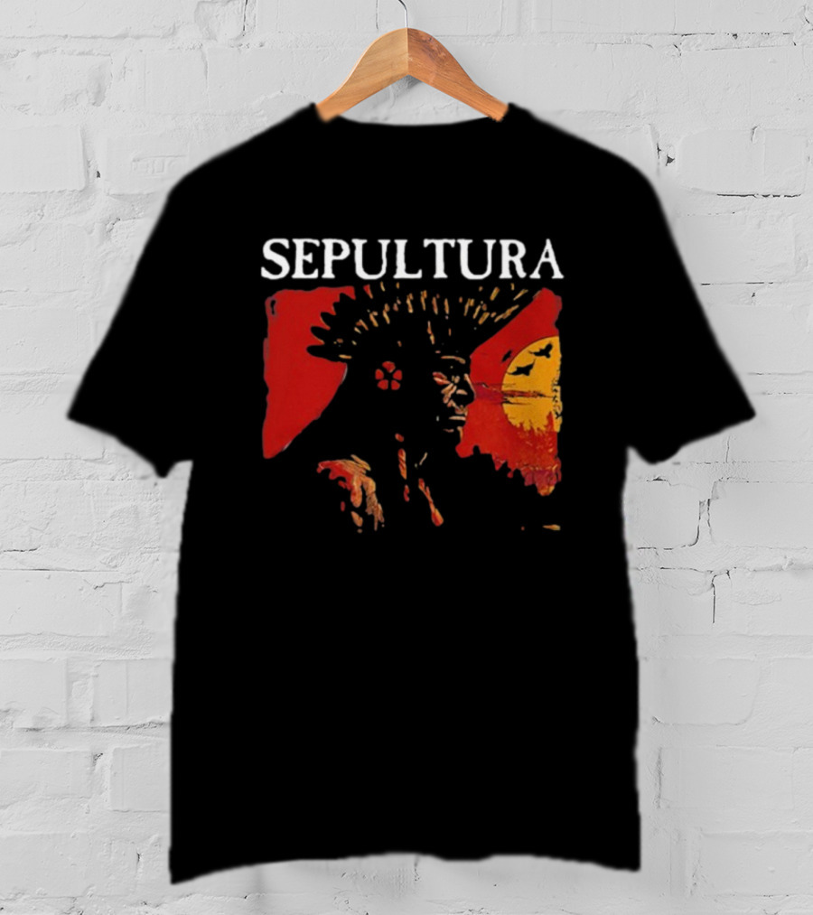 Sepultura Celebrating Life Through Death Black Sunburst And Sunset Scene T-Shirt