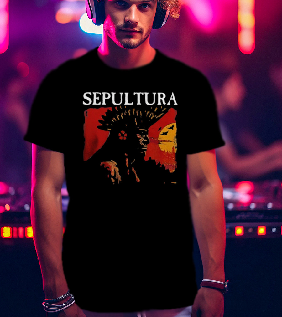 Sepultura Celebrating Life Through Death Black Sunburst And Sunset Scene T-Shirt