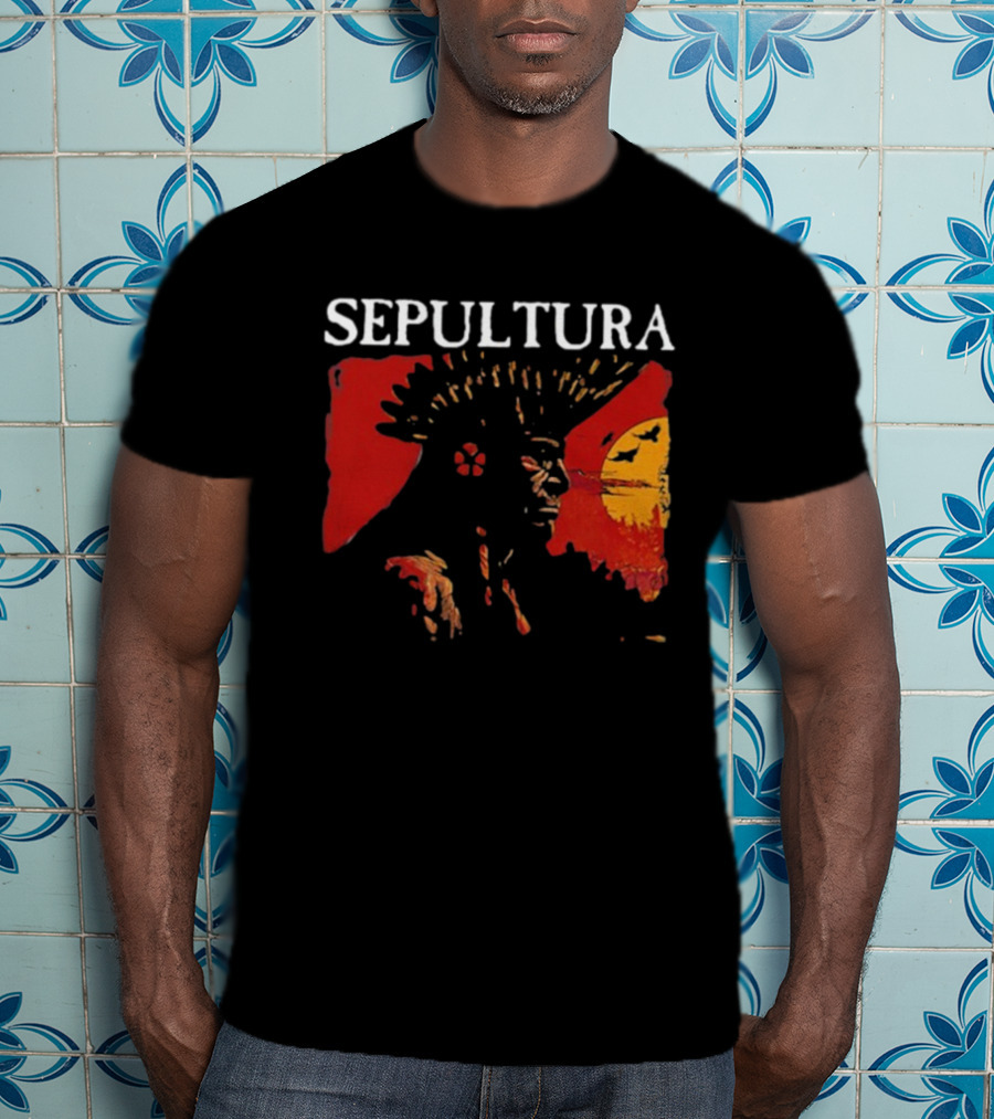 Sepultura Celebrating Life Through Death Black Sunburst And Sunset Scene T-Shirt