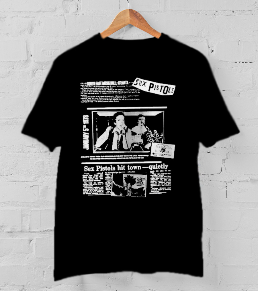 Sex Pistols Hit Town Quietly Live In The USA '78 South East Music Hall Atlanta Concert Newspaper Style Design T-Shirt