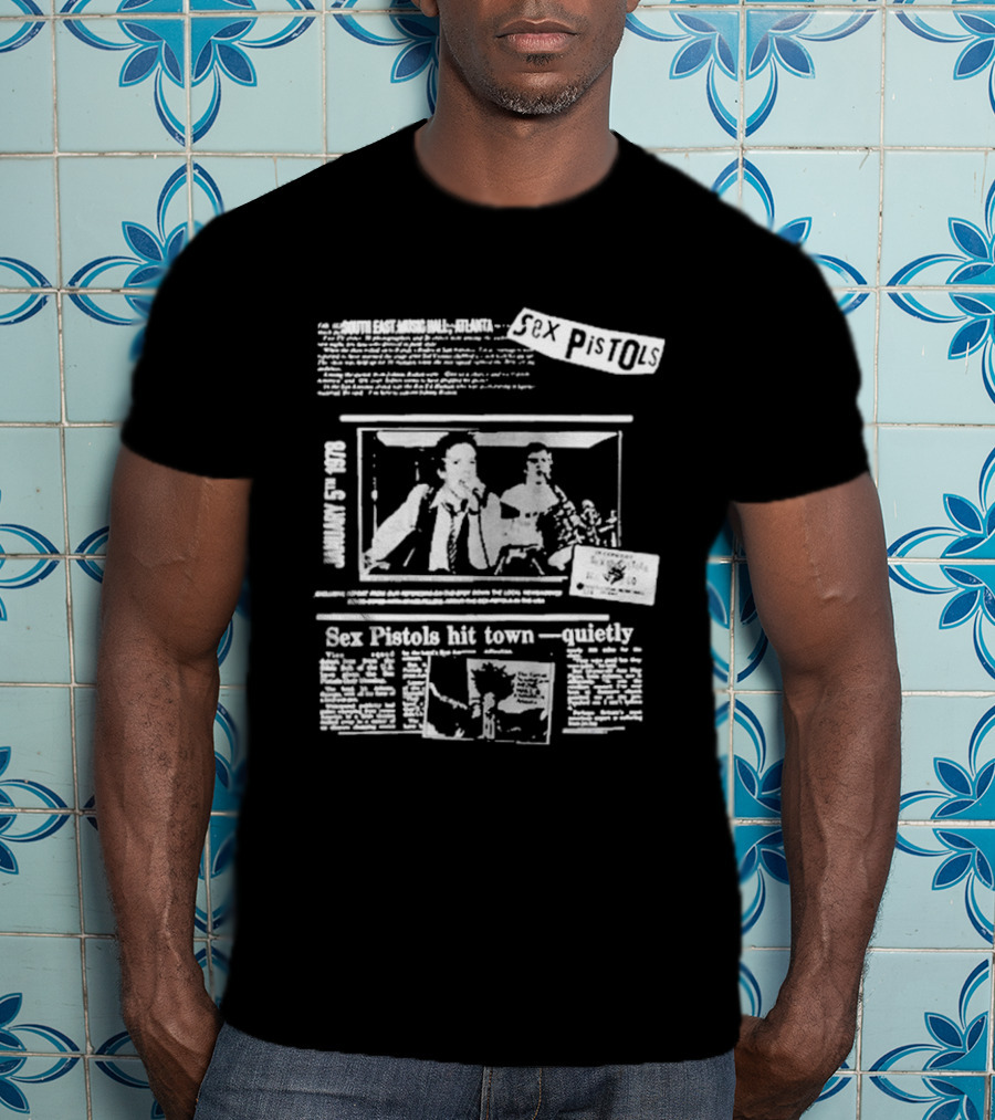 Sex Pistols Hit Town Quietly Live In The USA '78 South East Music Hall Atlanta Concert Newspaper Style Design T-Shirt