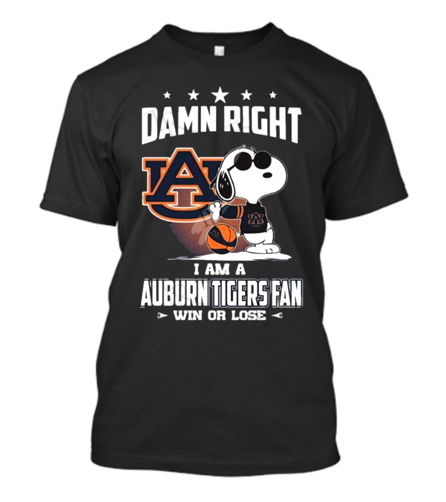 Damn Right I Am A Auburn Tigers Fan Win Or Lose Snoopy Auburn Logo T-Shirt