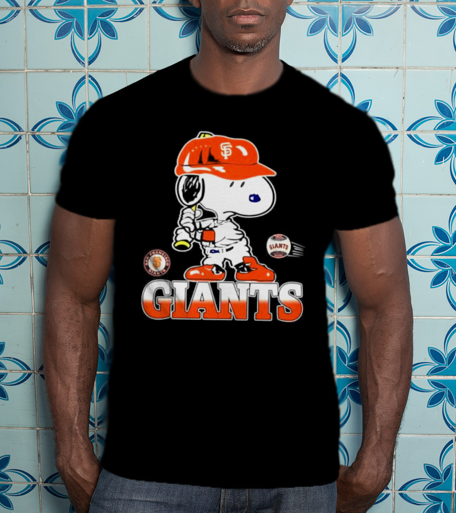 Snoopy SF Giants Baseball Fan Art Peanuts Sports Graphic T-Shirt