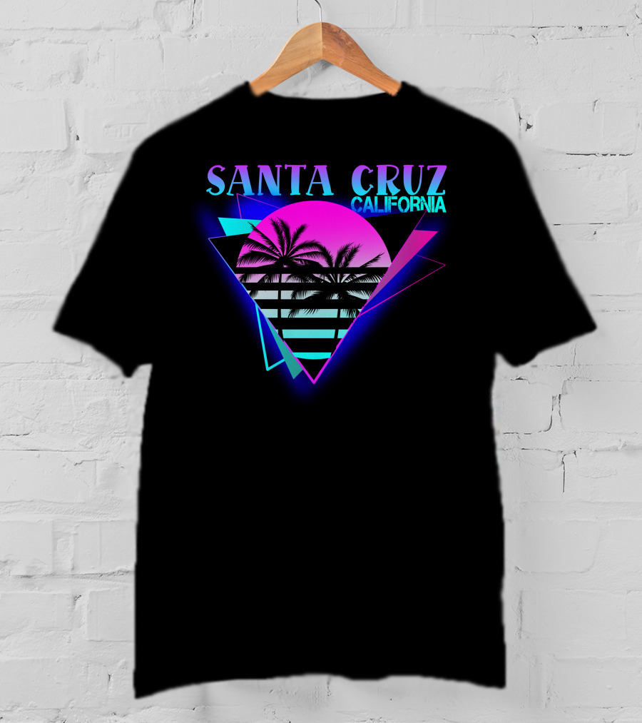 Santa Cruz California 70er 80er Retro Palm Trees Neon Triangle T-Shirt