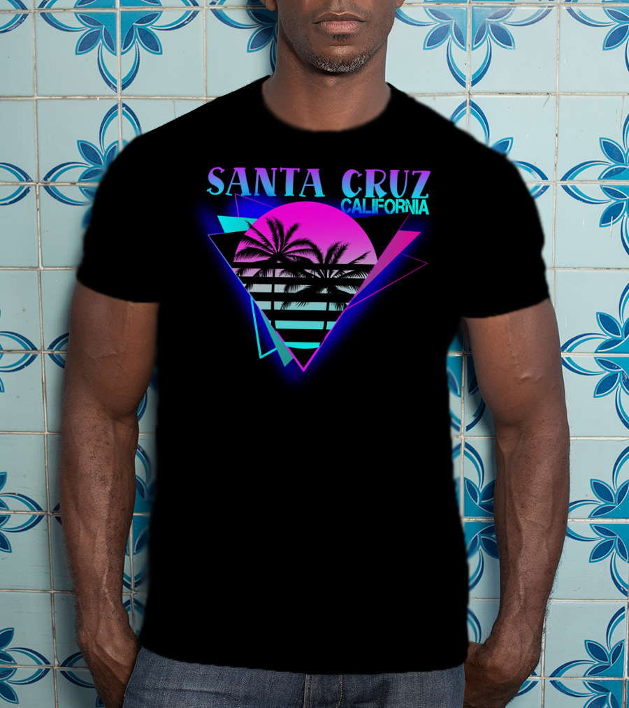 Santa Cruz California 70er 80er Retro Palm Trees Neon Triangle T-Shirt