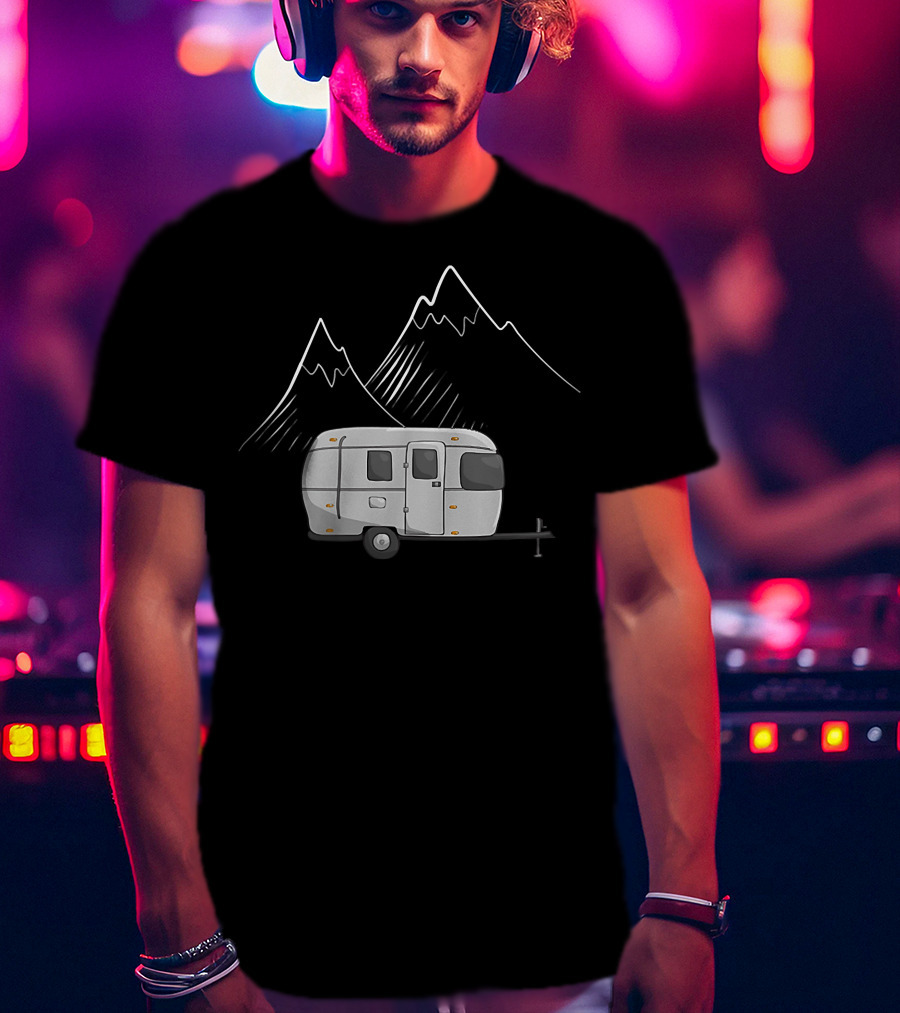 Airstream Camping Trailer With Mountain Outline T-Shirt