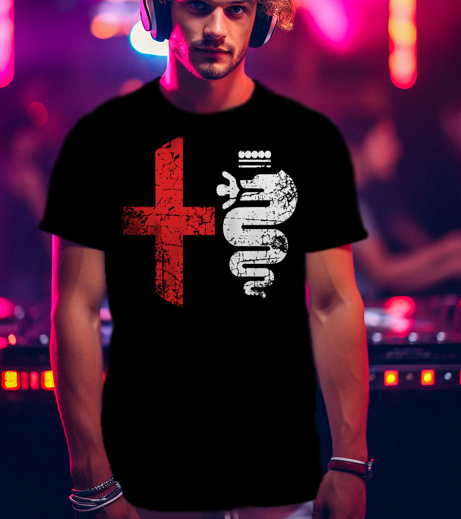 Alfa Car Drivers Stylish Grunge Red Cross Serpent T-Shirt