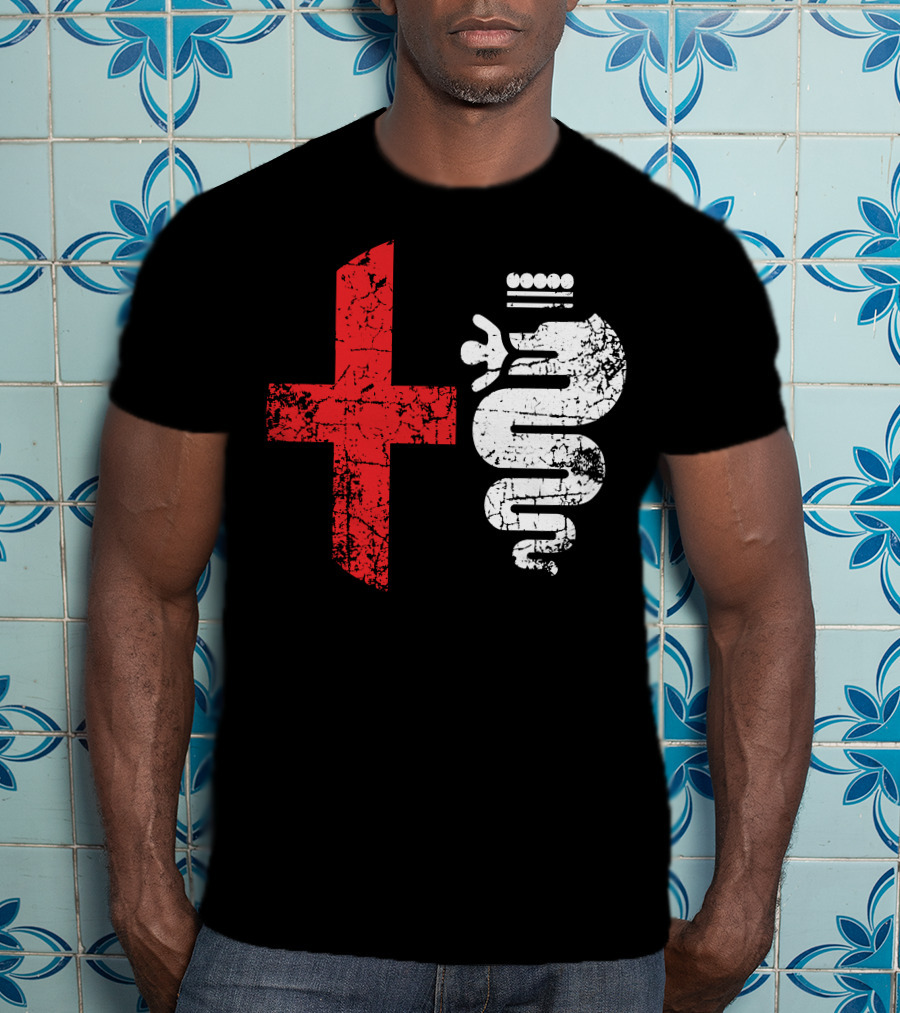 Alfa Car Drivers Stylish Grunge Red Cross Serpent T-Shirt