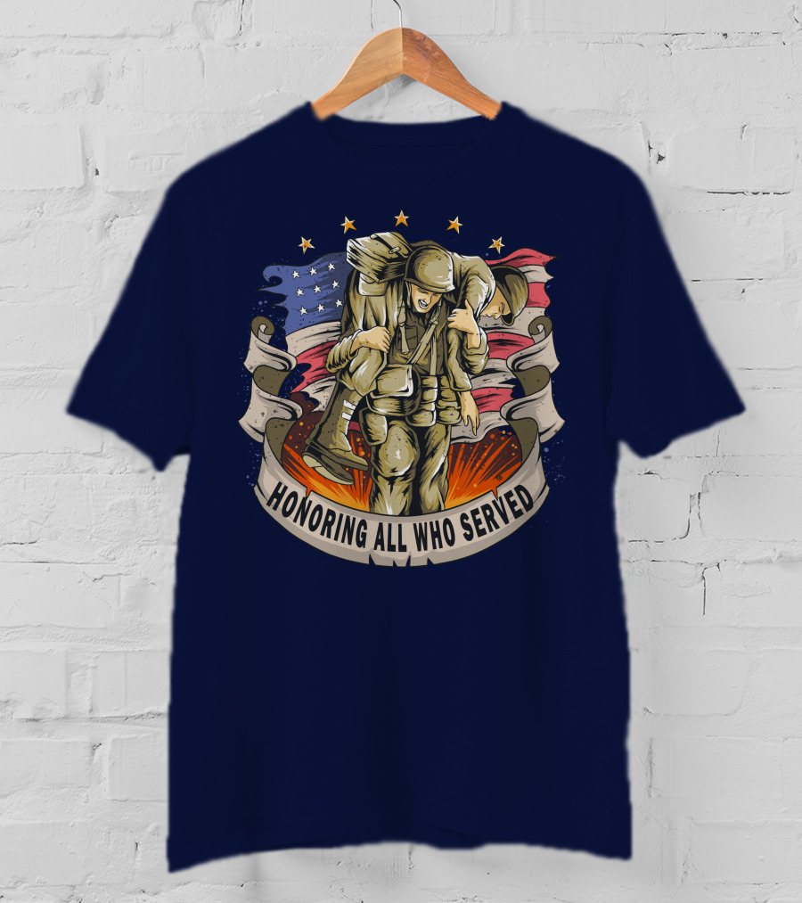 Honoring All Who Served American Army Veterans Holding Friends T-Shirt