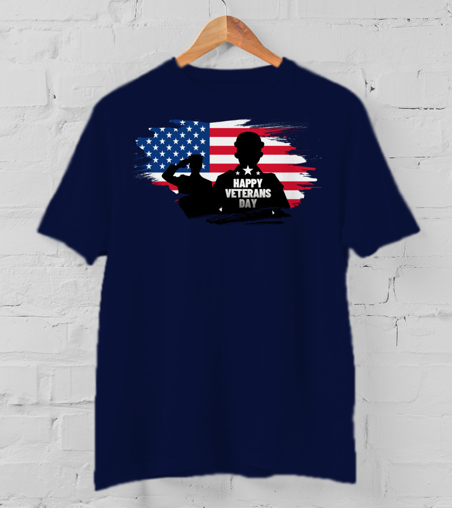 Happy Veterans Day Flag With Saluting T-Shirt
