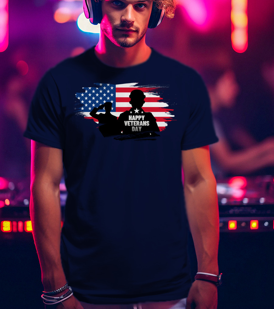 Happy Veterans Day Flag With Saluting T-Shirt