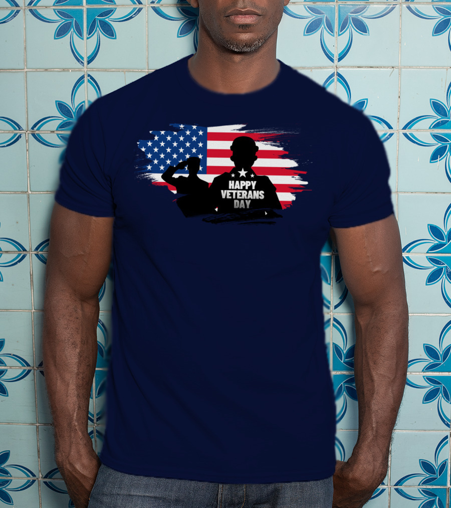 Happy Veterans Day Flag With Saluting T-Shirt