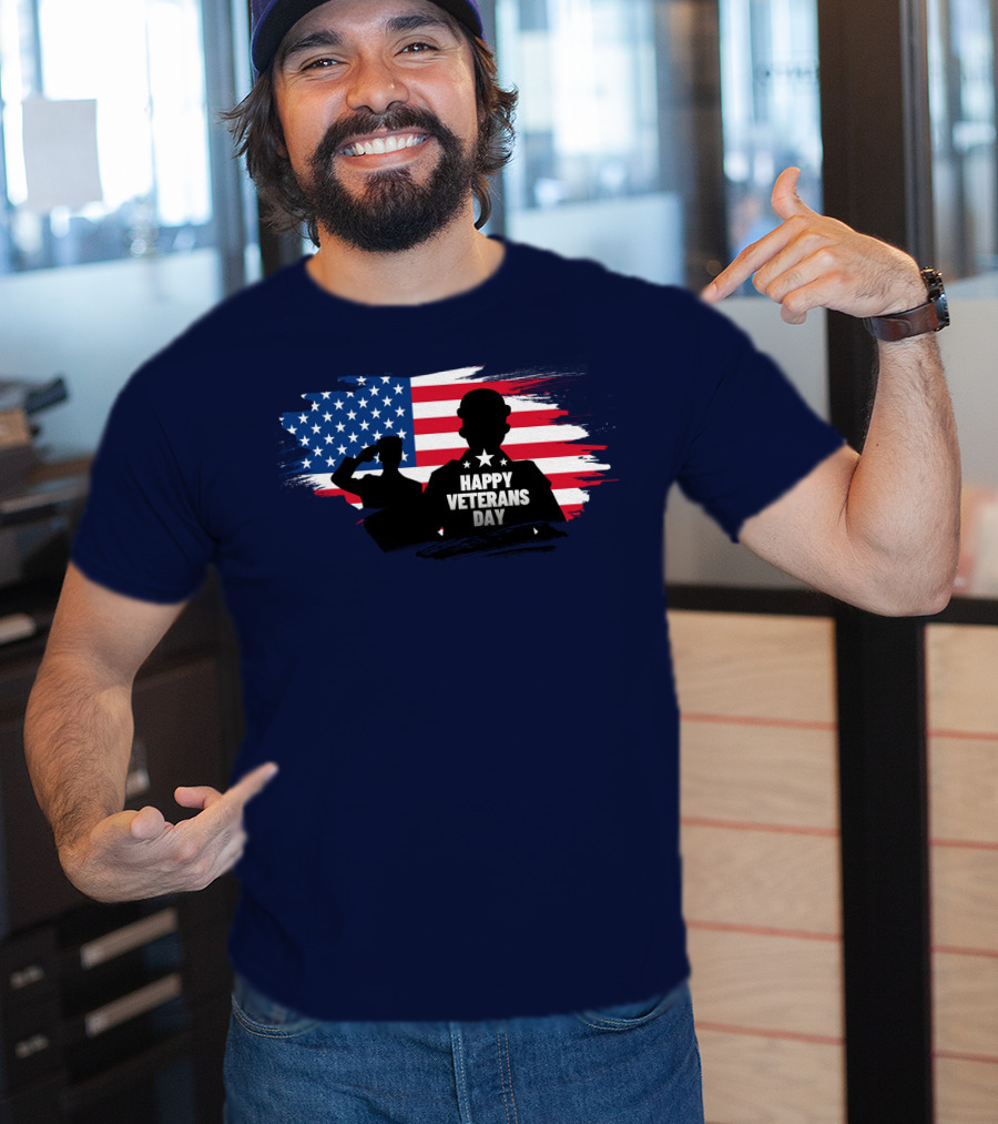 Happy Veterans Day Flag With Saluting T-Shirt