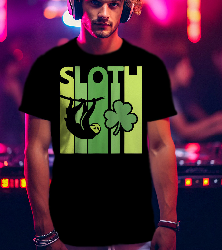 Lucky Sloth Hanging Irish Vintage Shamrock St Patrick's Day T-Shirt