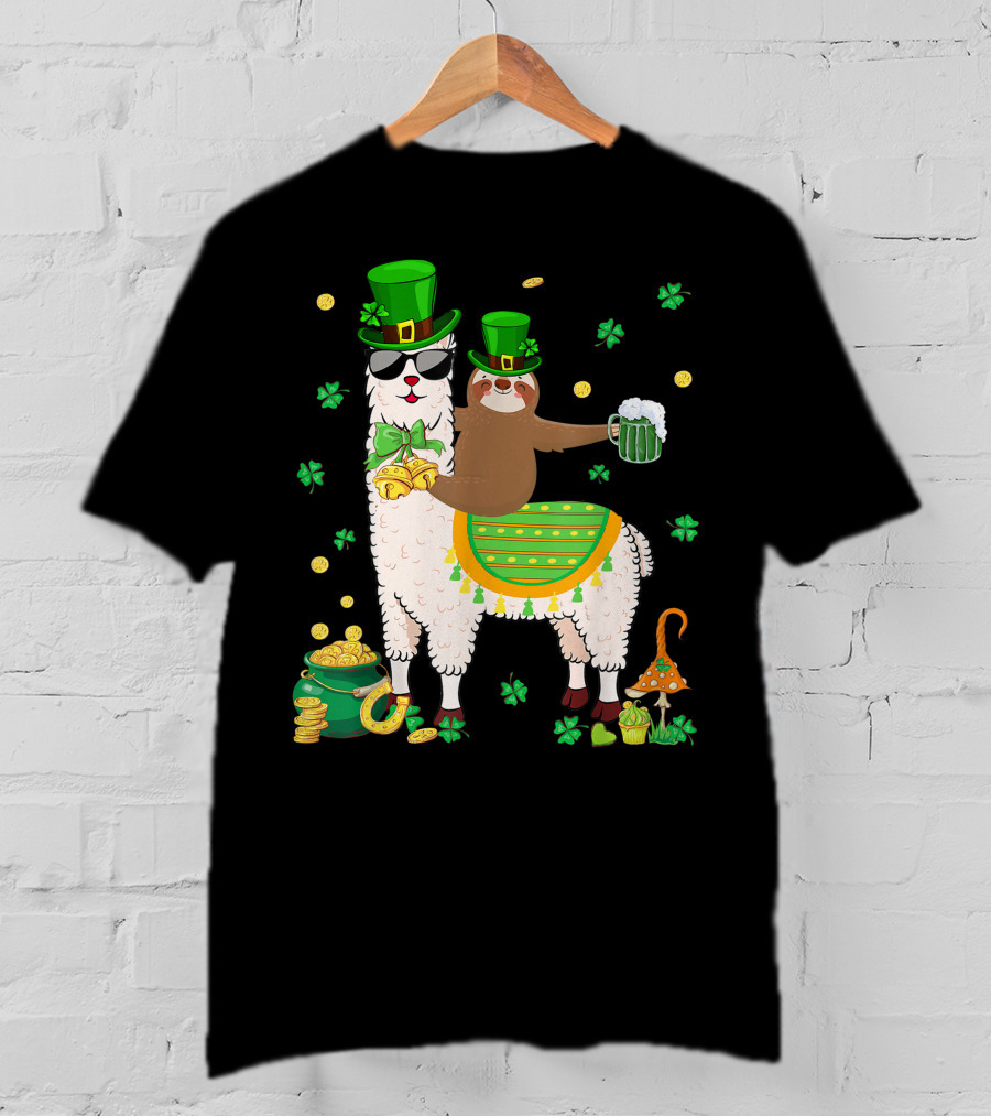Lucky Shamrock Llama Sloth Lover Happy St Patrick's Day Coins Beer Hat T-Shirt