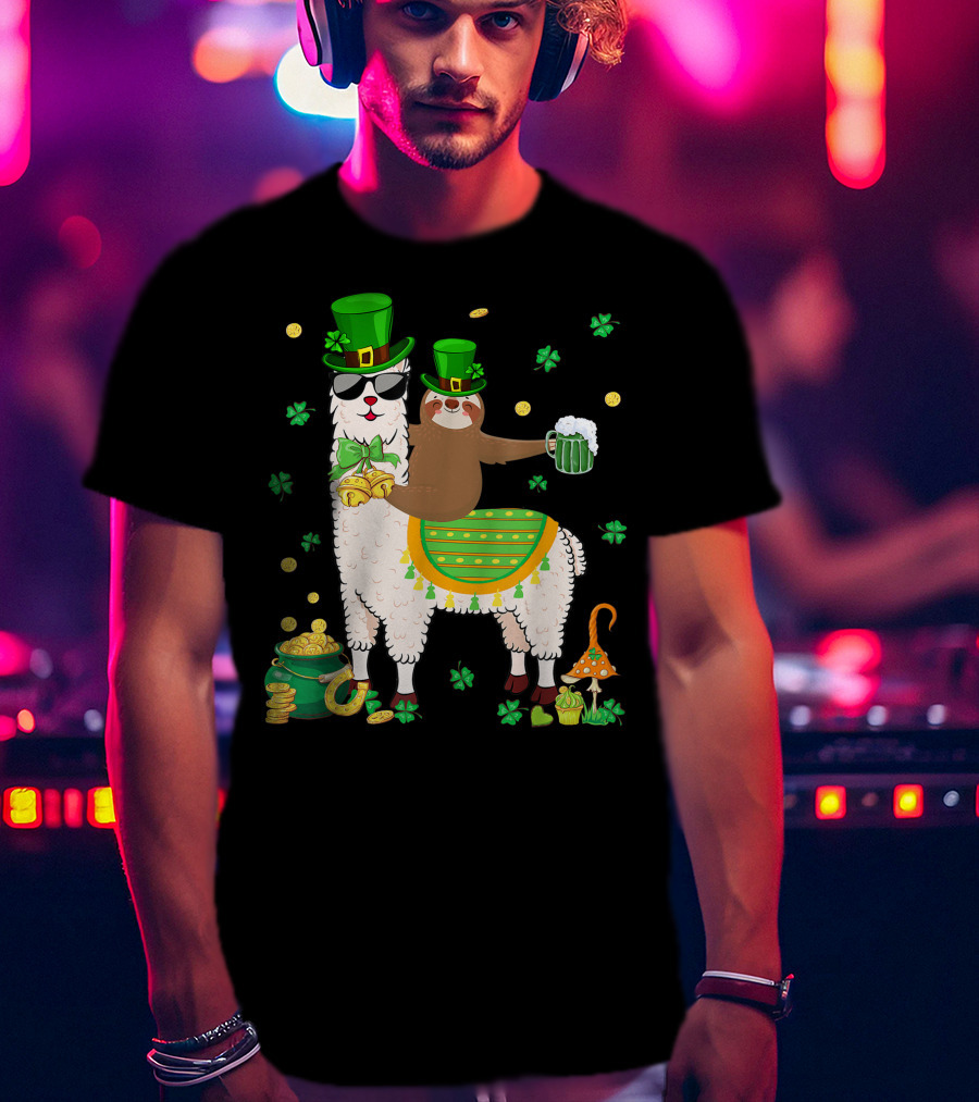 Lucky Shamrock Llama Sloth Lover Happy St Patrick's Day Coins Beer Hat T-Shirt