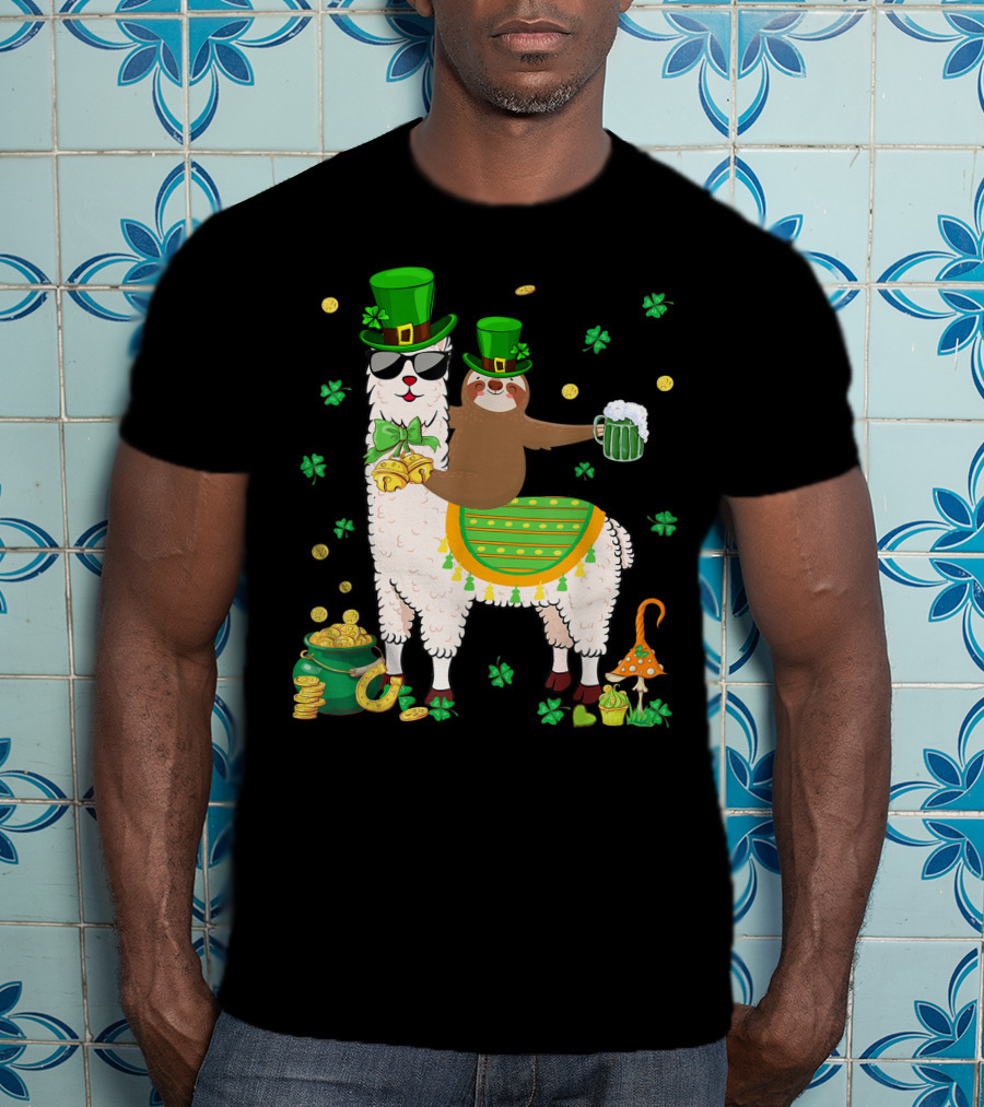 Lucky Shamrock Llama Sloth Lover Happy St Patrick's Day Coins Beer Hat T-Shirt
