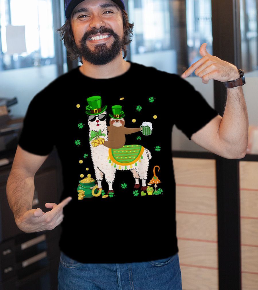 Lucky Shamrock Llama Sloth Lover Happy St Patrick's Day Coins Beer Hat T-Shirt