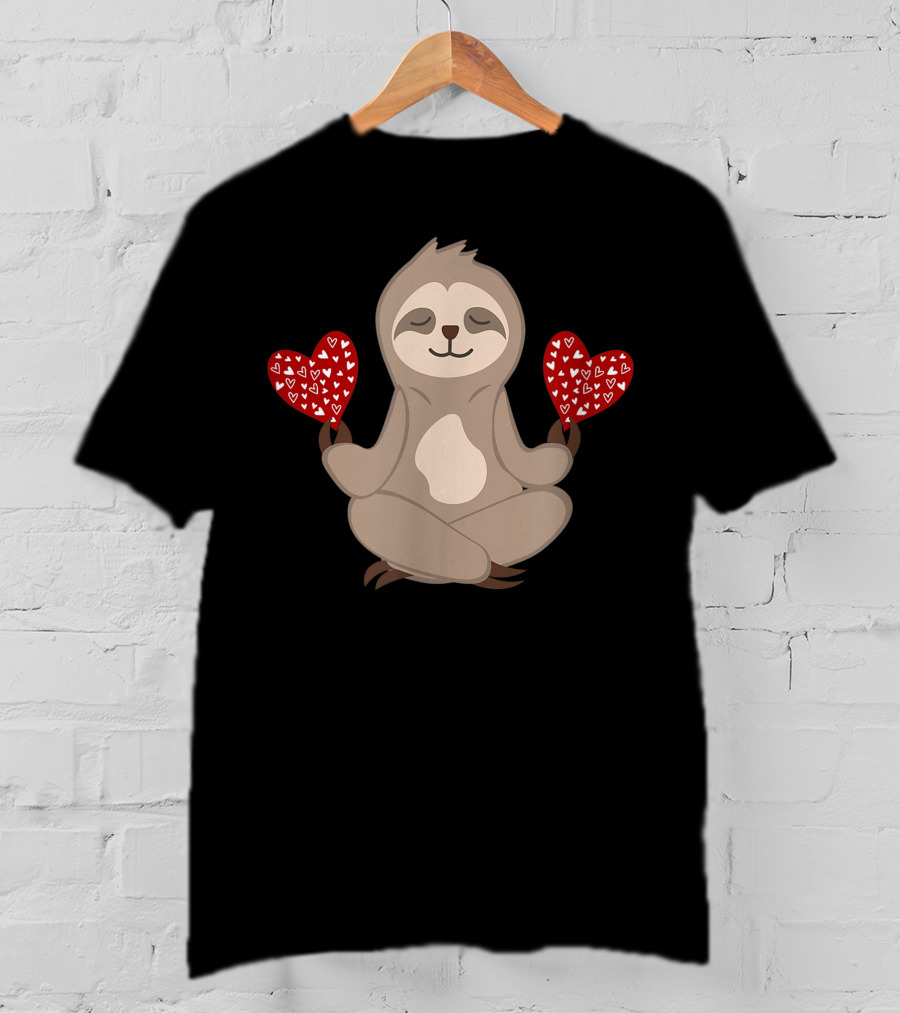 Love Sloth Meditation Valentines Day Heart Animal Vintage T-Shirt