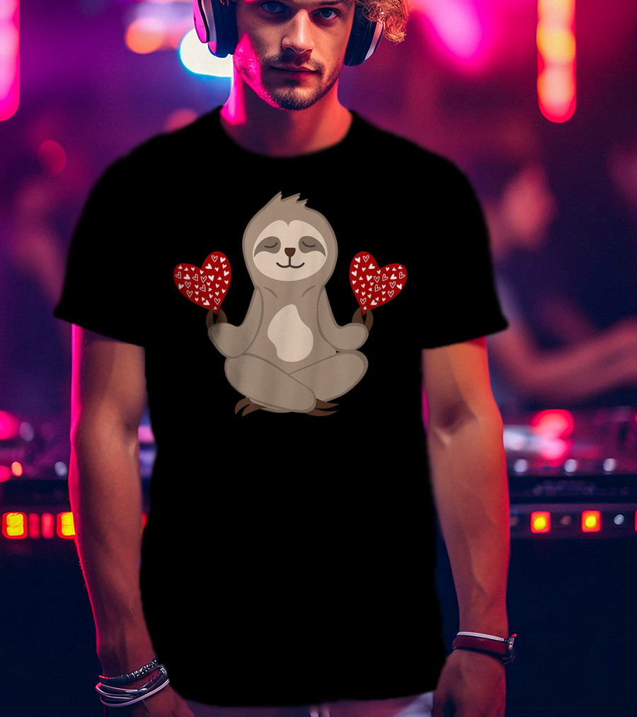 Love Sloth Meditation Valentines Day Heart Animal Vintage T-Shirt