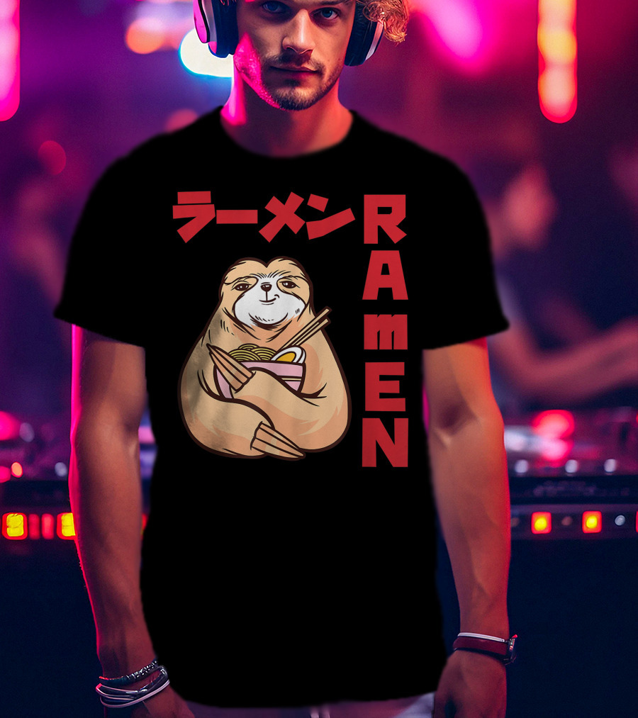 Kawaii Ramen Sloth Anime Noodles Japanese Sketching T-Shirt