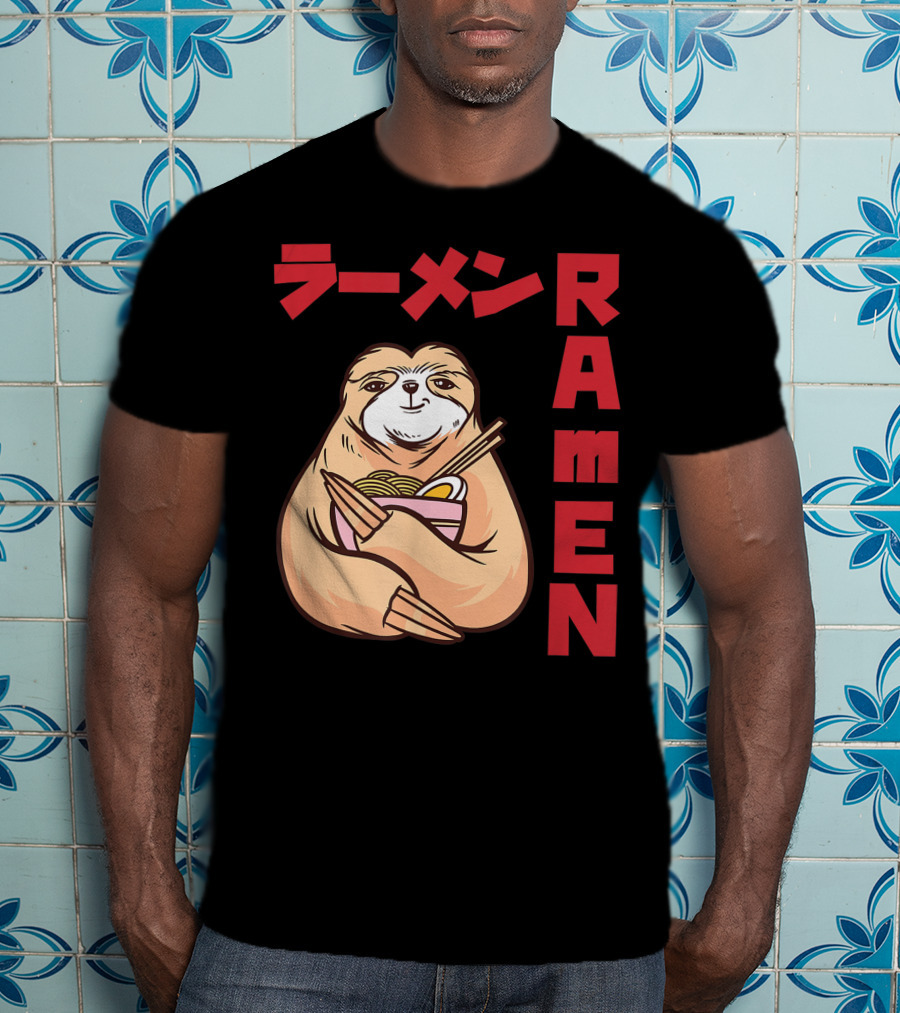 Kawaii Ramen Sloth Anime Noodles Japanese Sketching T-Shirt