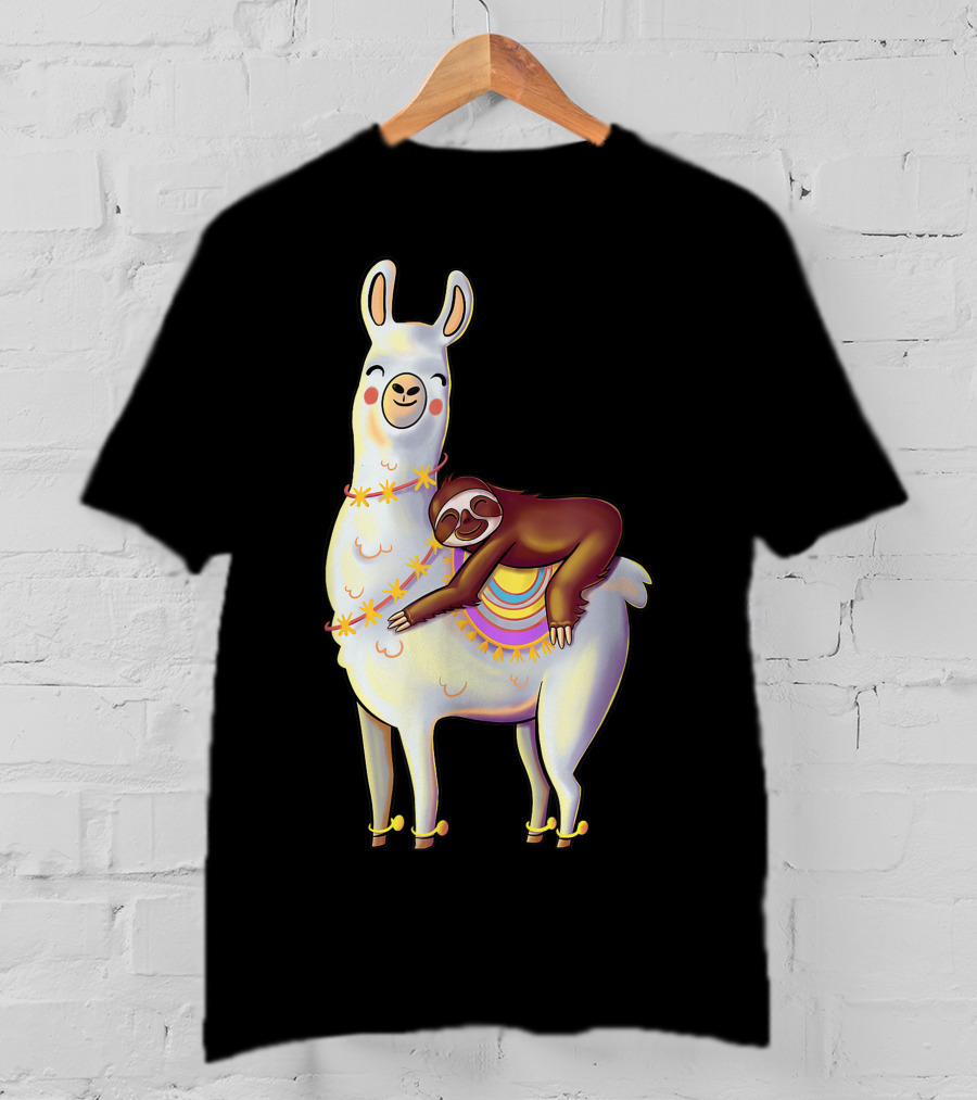 Lazy Sloth On Llama Funny Hiking Birthday Adventure T-Shirt