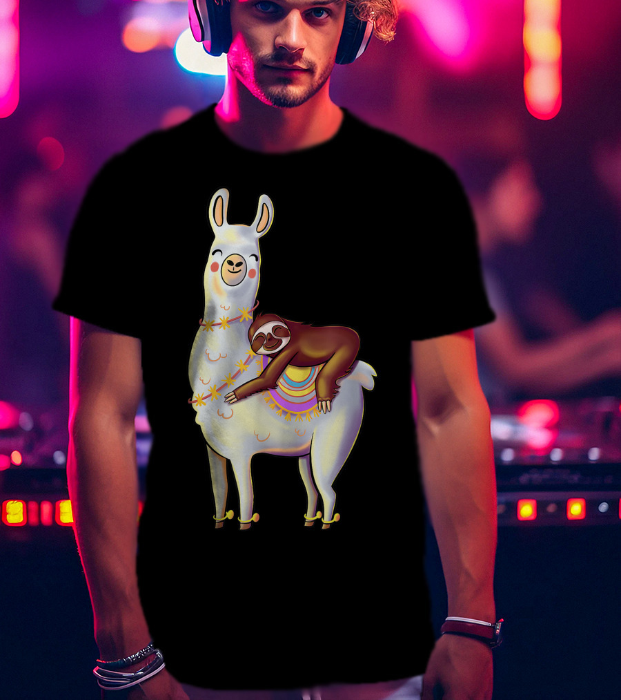 Lazy Sloth On Llama Funny Hiking Birthday Adventure T-Shirt