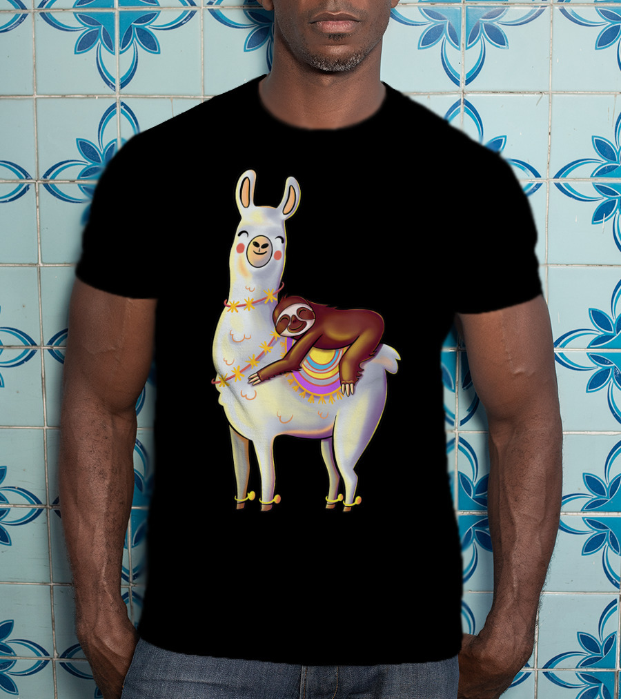 Lazy Sloth On Llama Funny Hiking Birthday Adventure T-Shirt