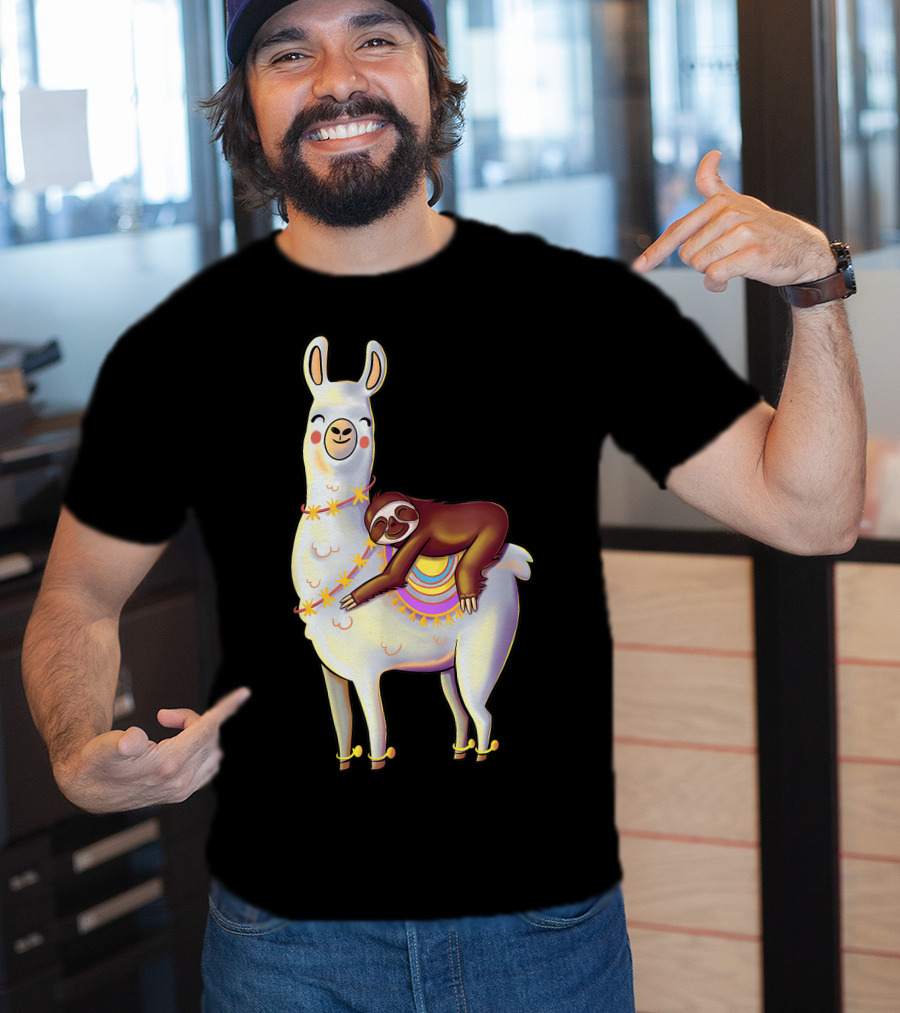 Lazy Sloth On Llama Funny Hiking Birthday Adventure T-Shirt