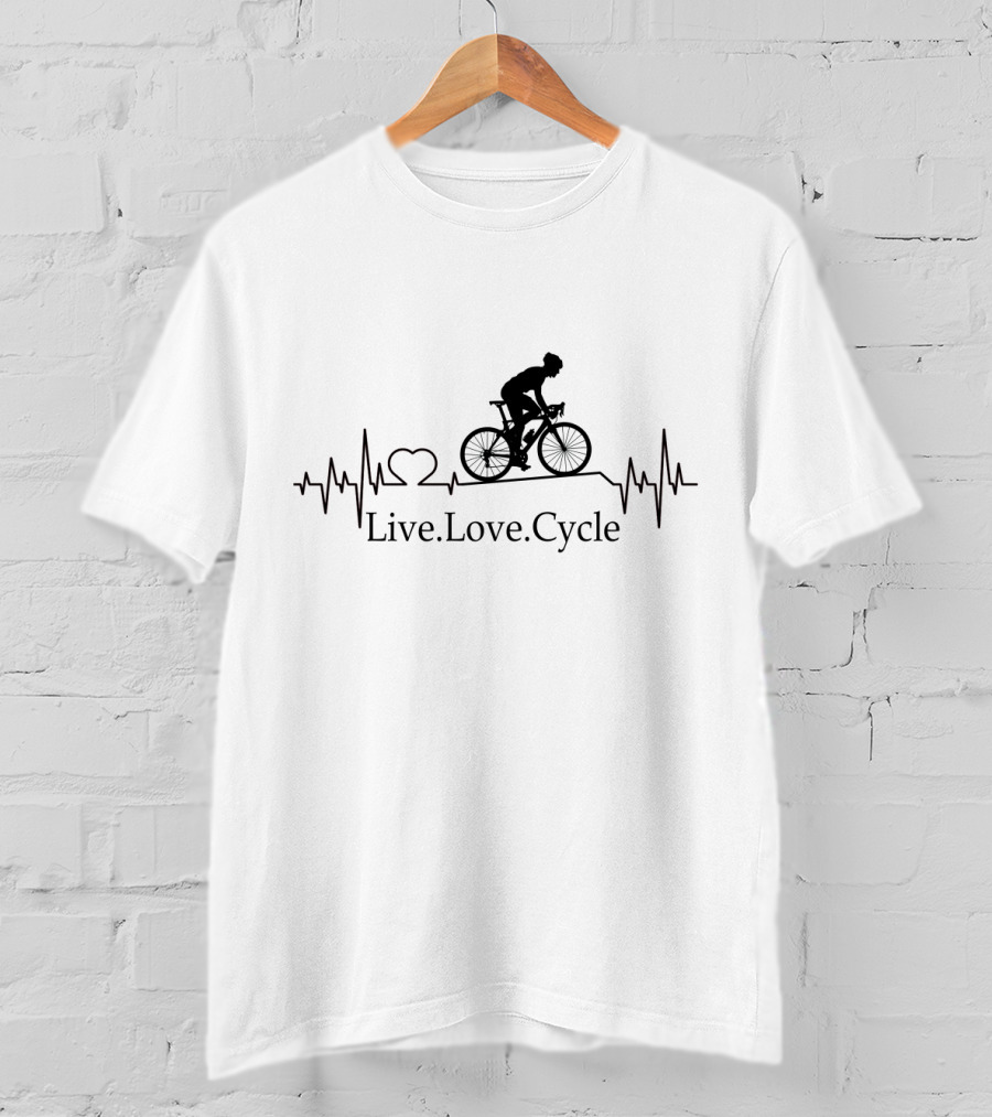 Live Love Cycle Heartbeat Silhouette With Bike Rider T-Shirt