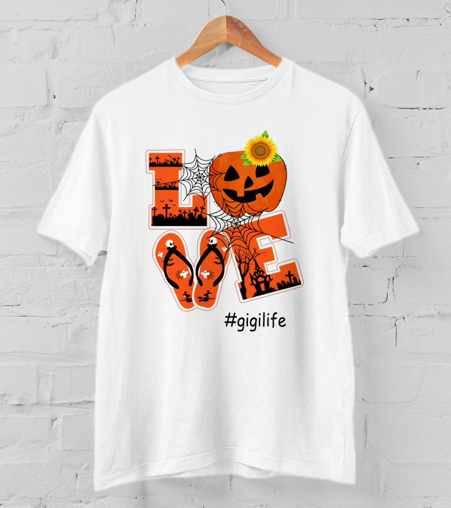 Love Pumpkin Halloween Theme #GigiLife With Spider Web And Sunflower T-Shirt