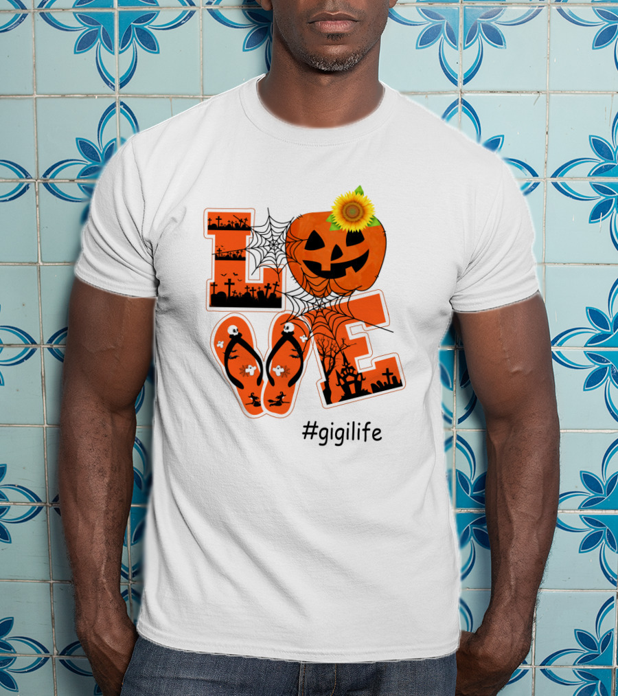 Love Pumpkin Halloween Theme #GigiLife With Spider Web And Sunflower T-Shirt