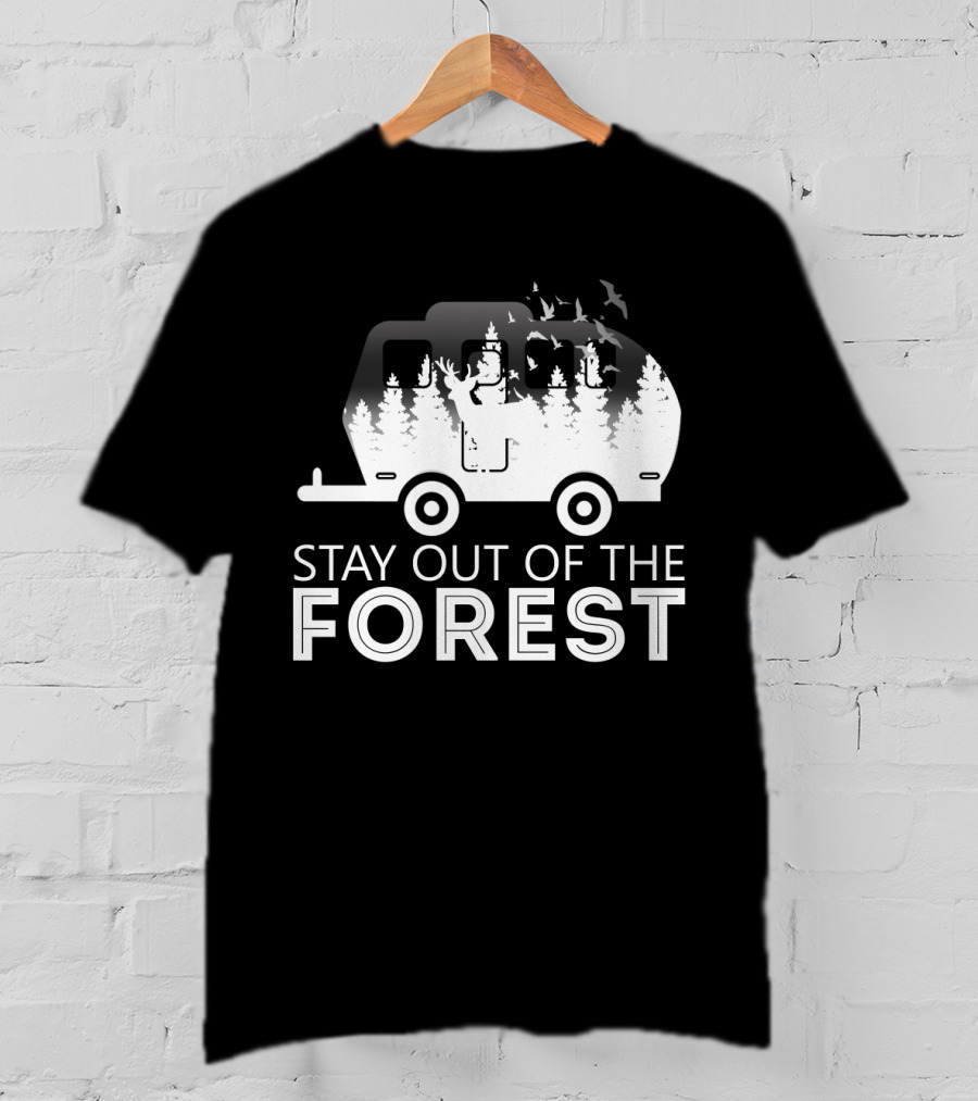 Stay Out Of The Forest Camper With Trees And Bats T-Shirt