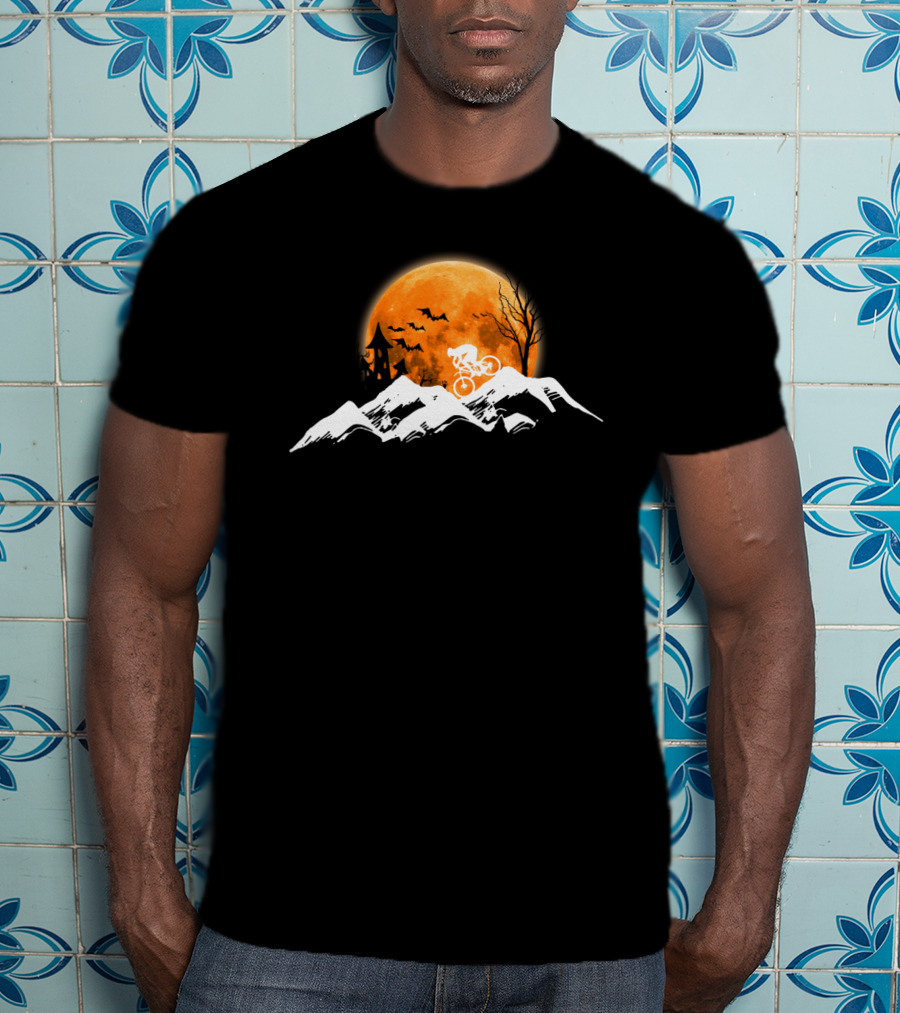 Mountain Biking Halloween Adventure Full Moon Haunted Castle Bats Scenic Ride T-Shirt