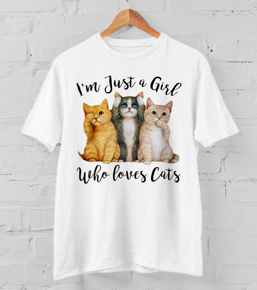 I'm Just A Girl Who Loves Cats With Cute Cat Trio T-Shirt