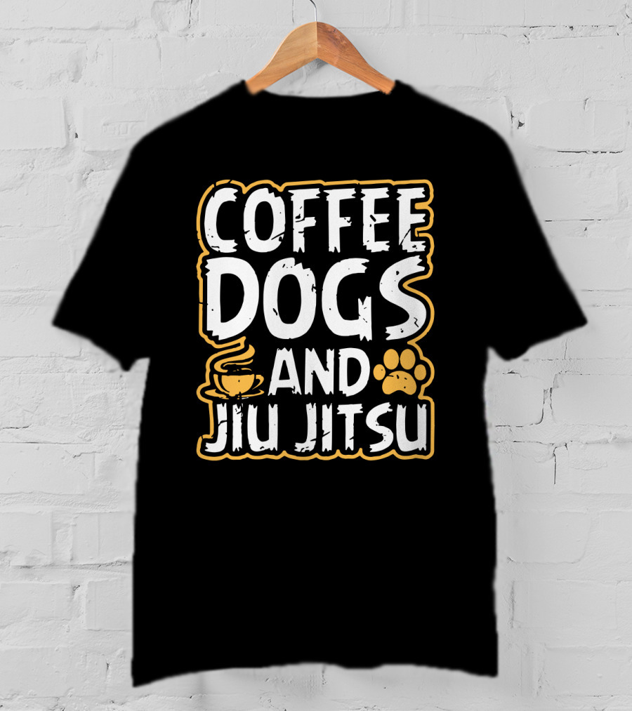 Coffee Dogs And Jiu Jitsu With Coffee Cup And Paw Prints T-Shirt