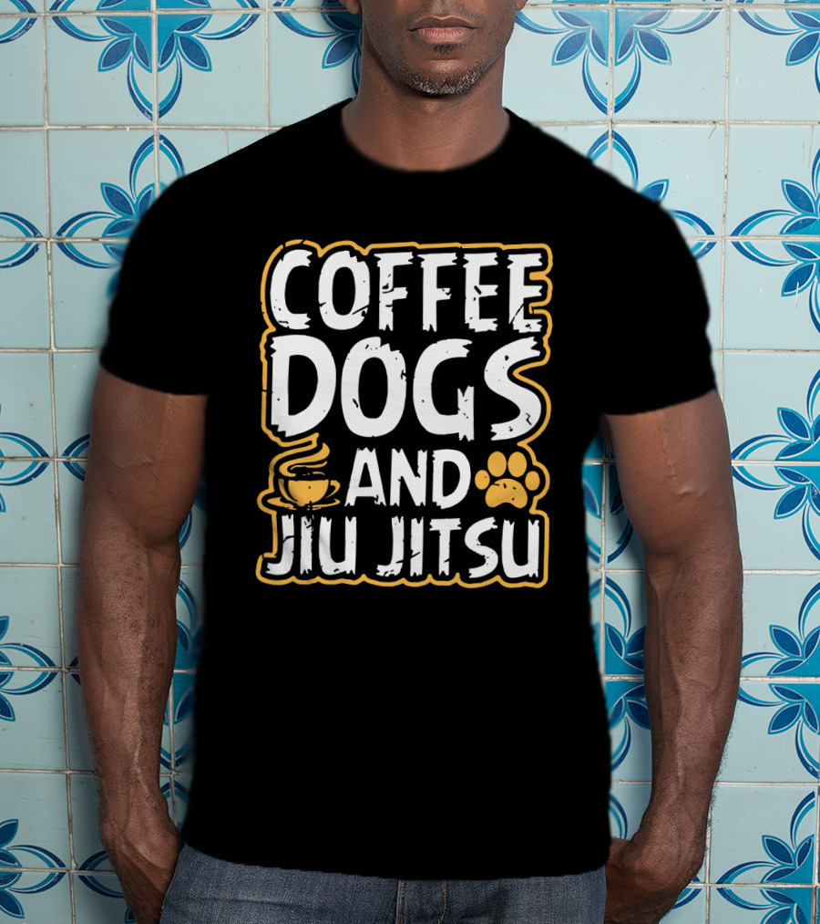 Coffee Dogs And Jiu Jitsu With Coffee Cup And Paw Prints T-Shirt