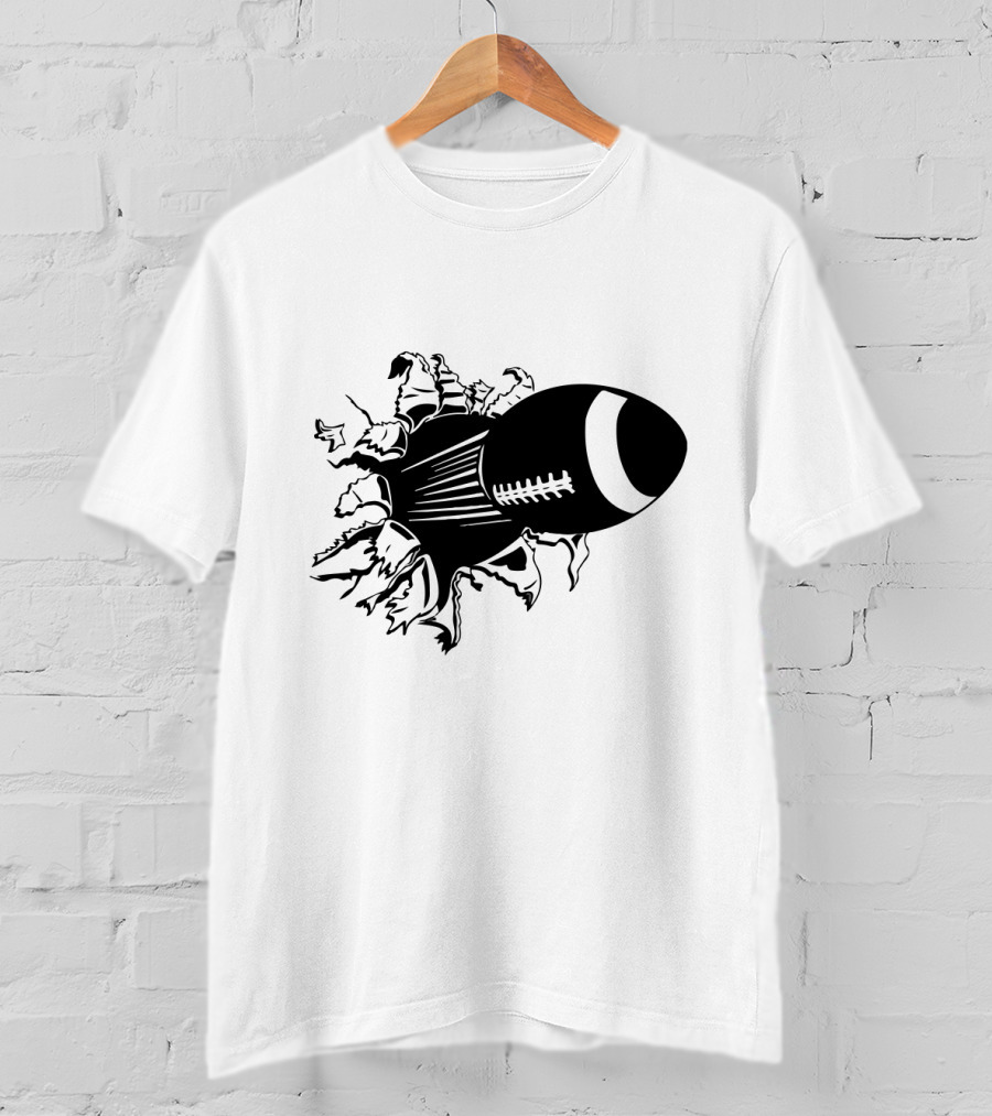 Flying American Football Breaking Through Barrier T-Shirt