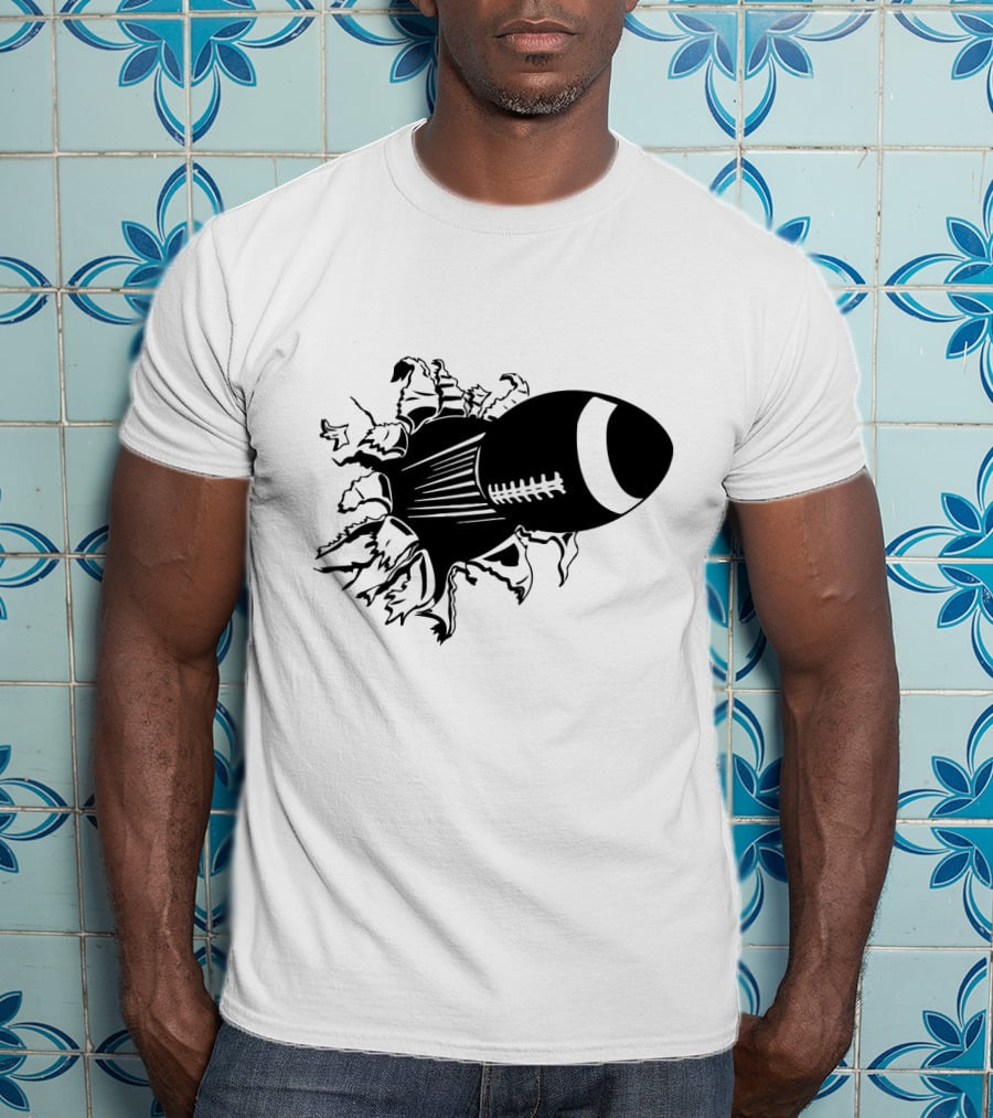 Flying American Football Breaking Through Barrier T-Shirt