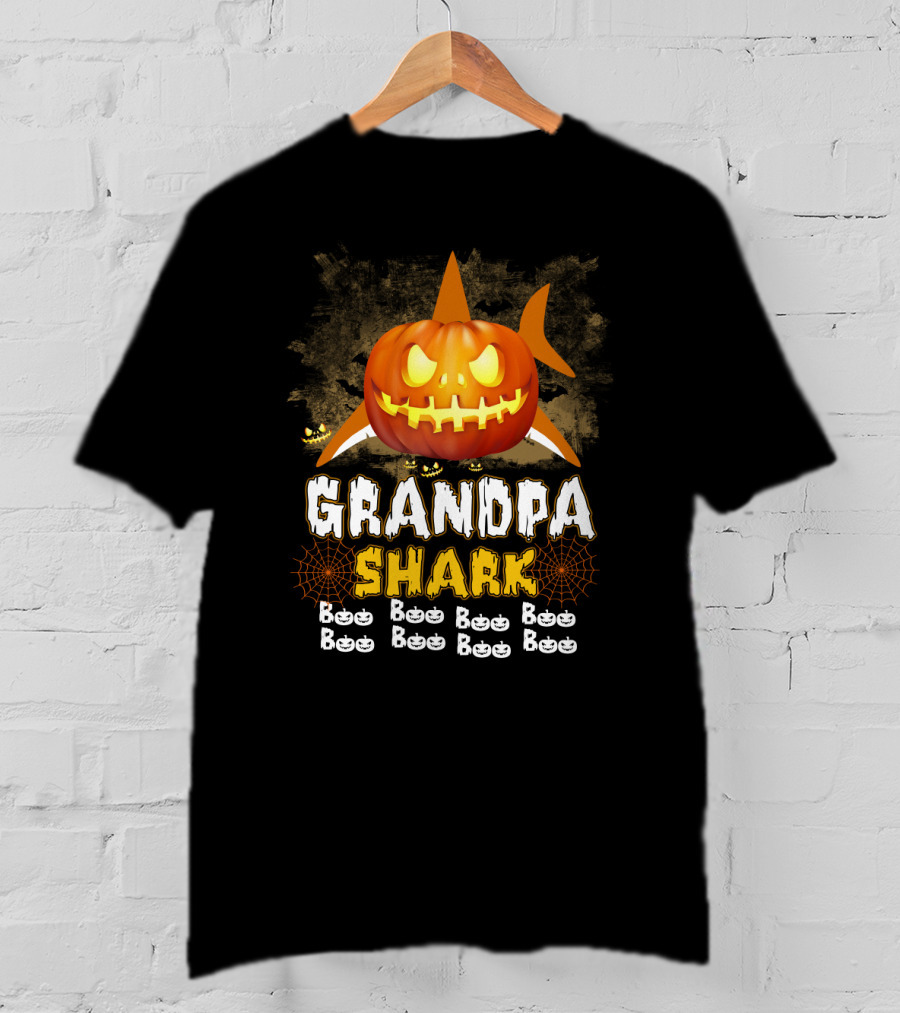 Grandpa Shark Pumpkin Halloween Boo Jack-o'-Lantern Spooky Shark T-Shirt