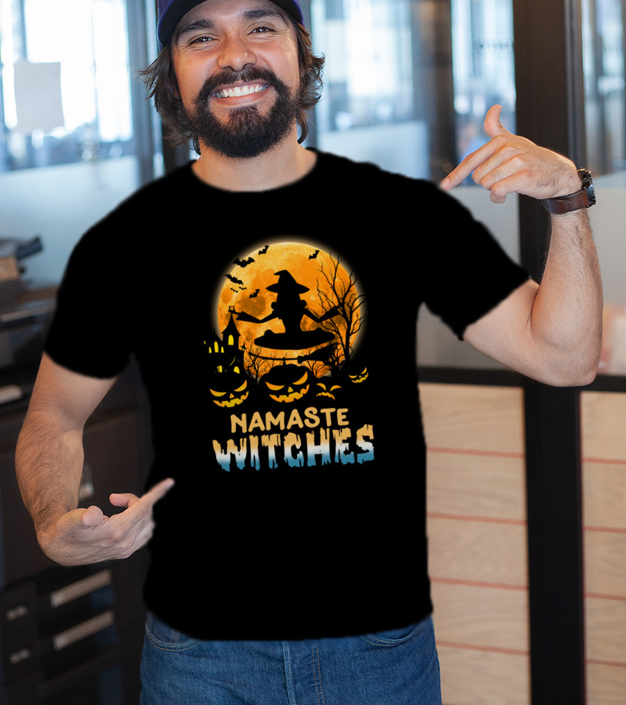 Namaste Witches Yoga Halloween Moon And Pumpkins T-Shirt