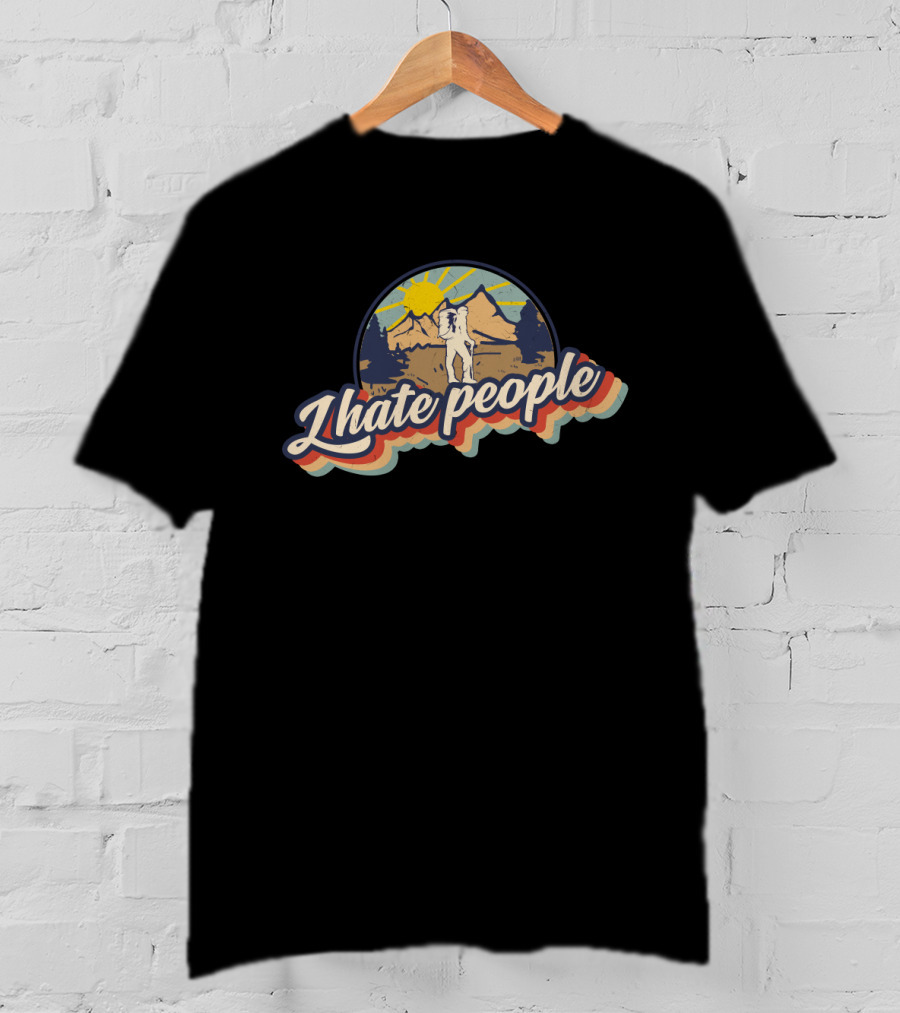 Sunset Mountain Hiking Nature Retro Style 'I Hate People' T-Shirt