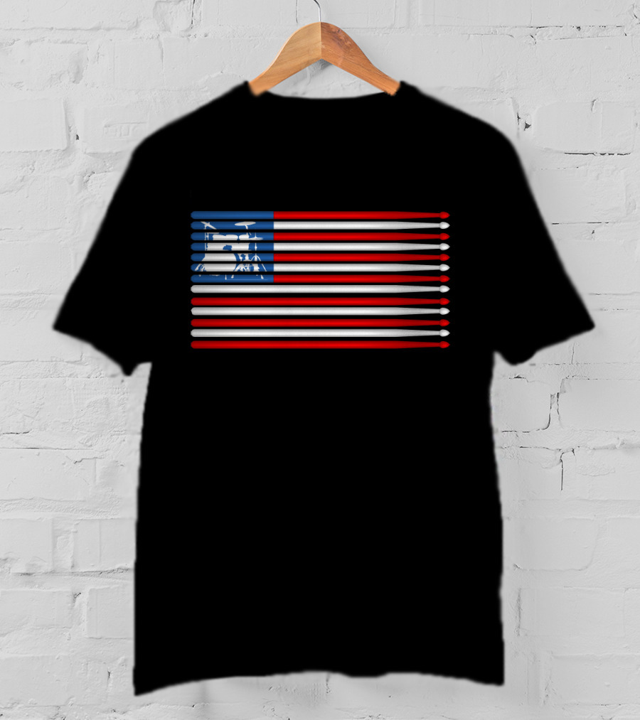 American Drum Kit Drumsticks Flag T-Shirt