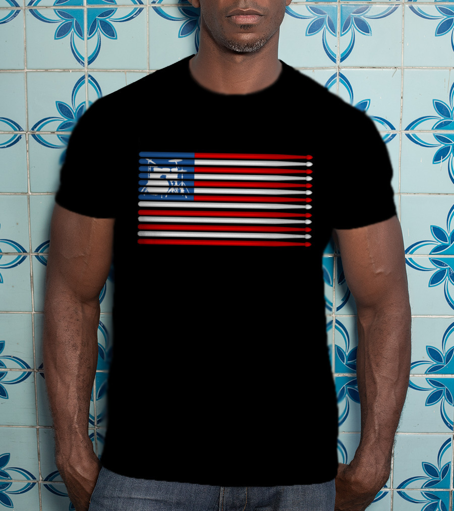 American Drum Kit Drumsticks Flag T-Shirt